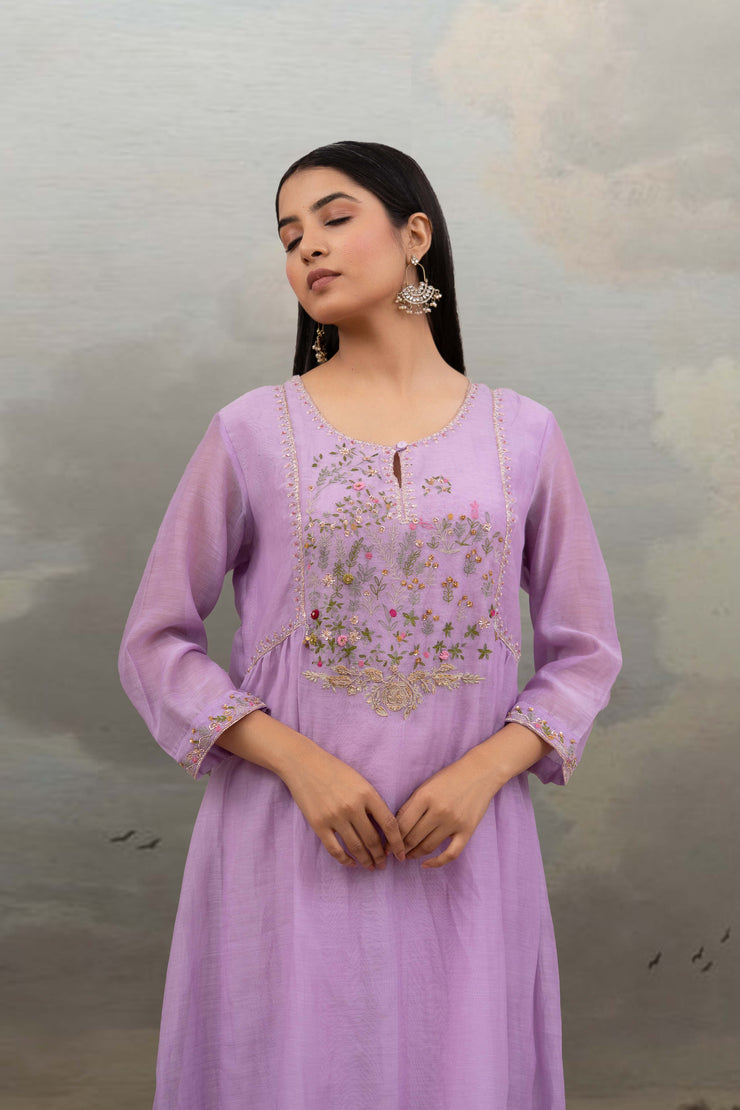 Lavender falling stars dress with dupatta – Story Of India