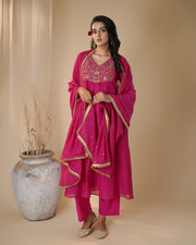 Hot Pink Yoke Kurta Set