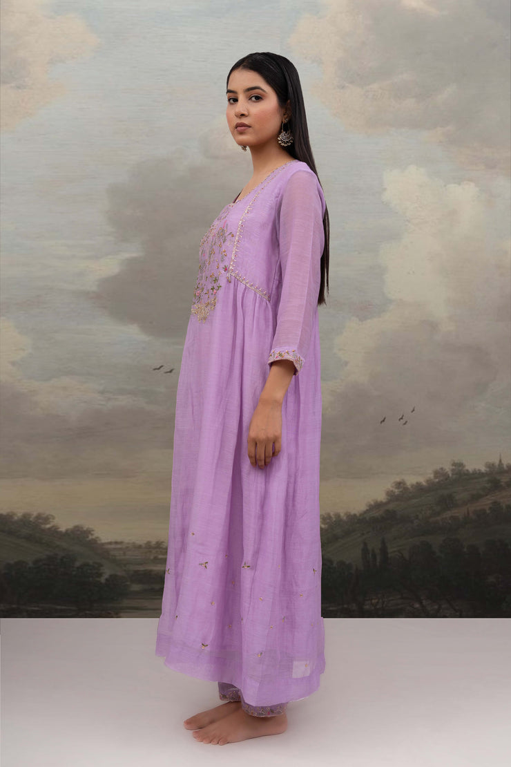 Lavender falling stars dress with dupatta – Story Of India