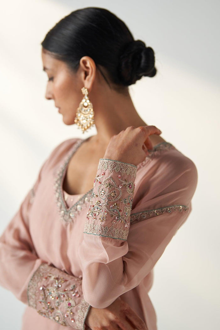 PAKHI BLUSH PINK SHEER KURTA PANT SET