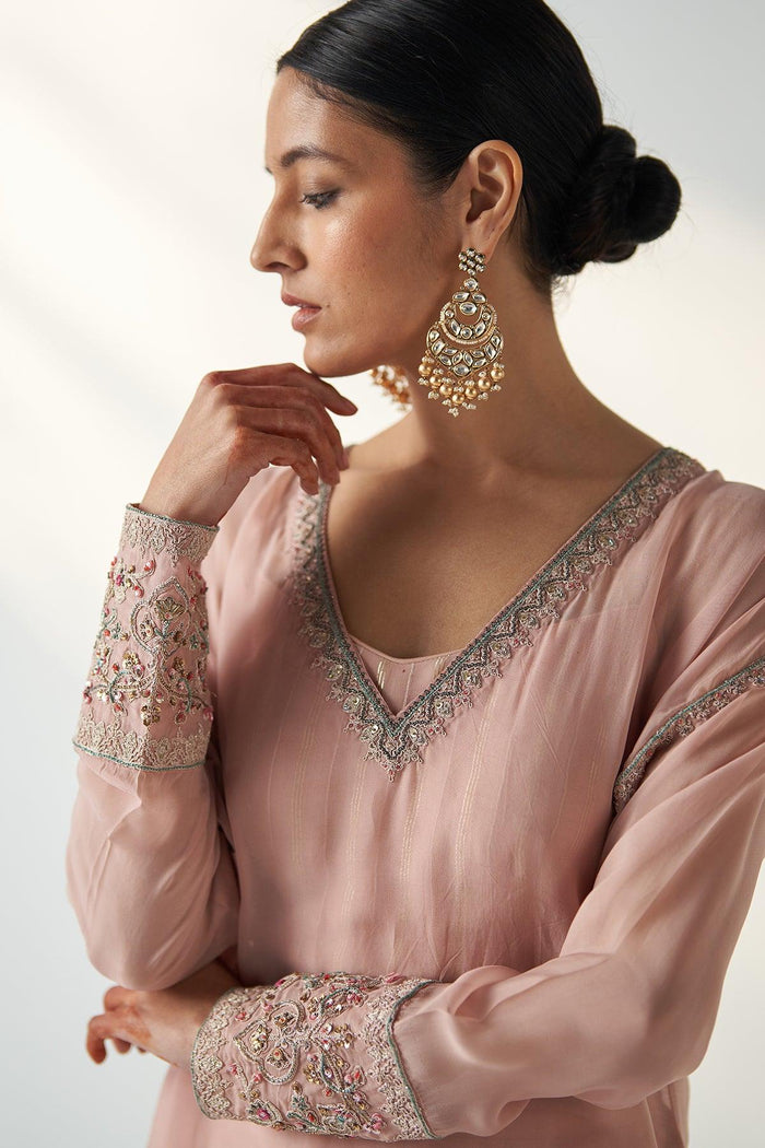 PAKHI BLUSH PINK SHEER KURTA PANT SET