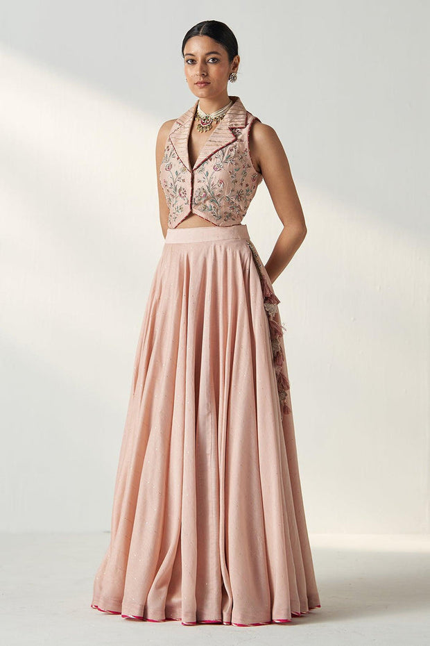 RAJITA BLUSH PINK GILET LEHENGA SET