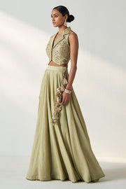 RAJITA GREEN GILET LEHENGA SET