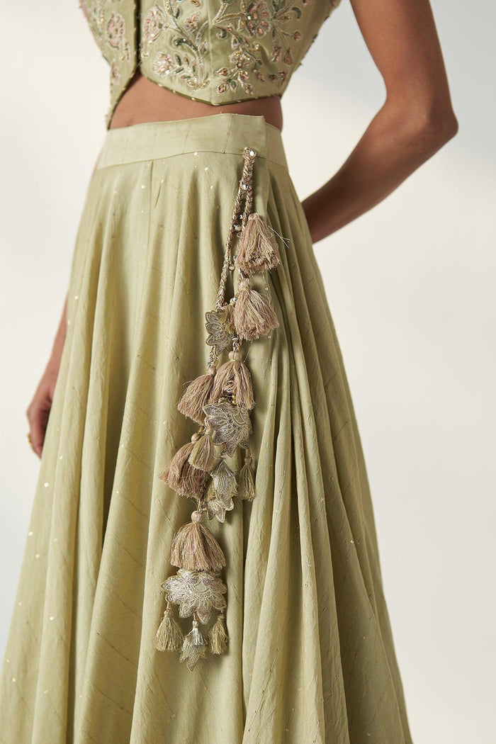 RAJITA GREEN GILET LEHENGA SET