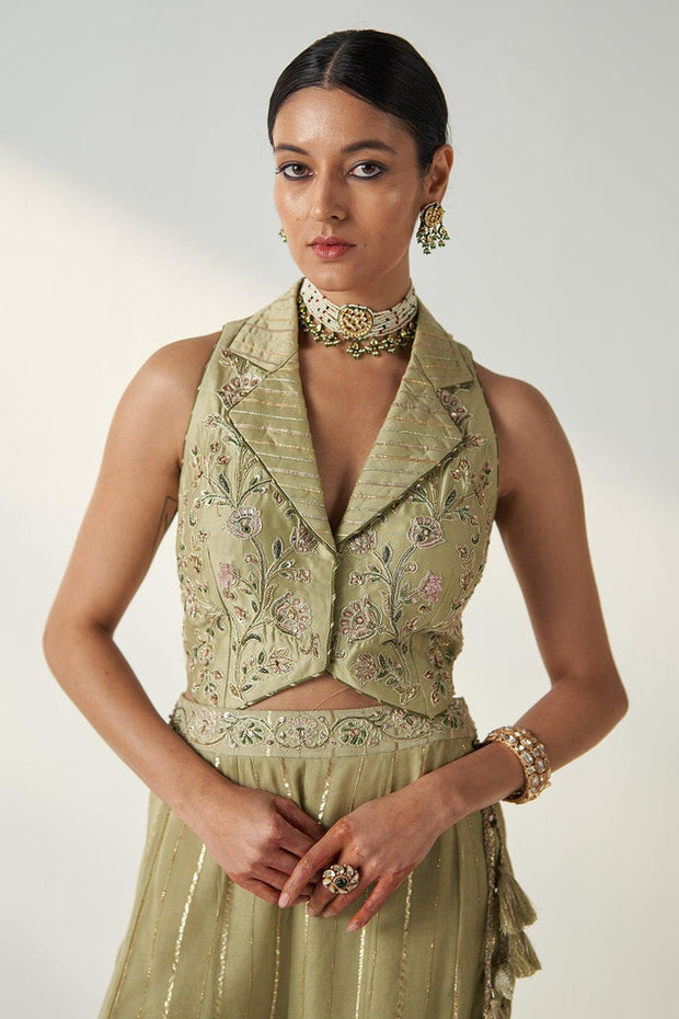 RIDHI GREEN GILET SHARARA SET