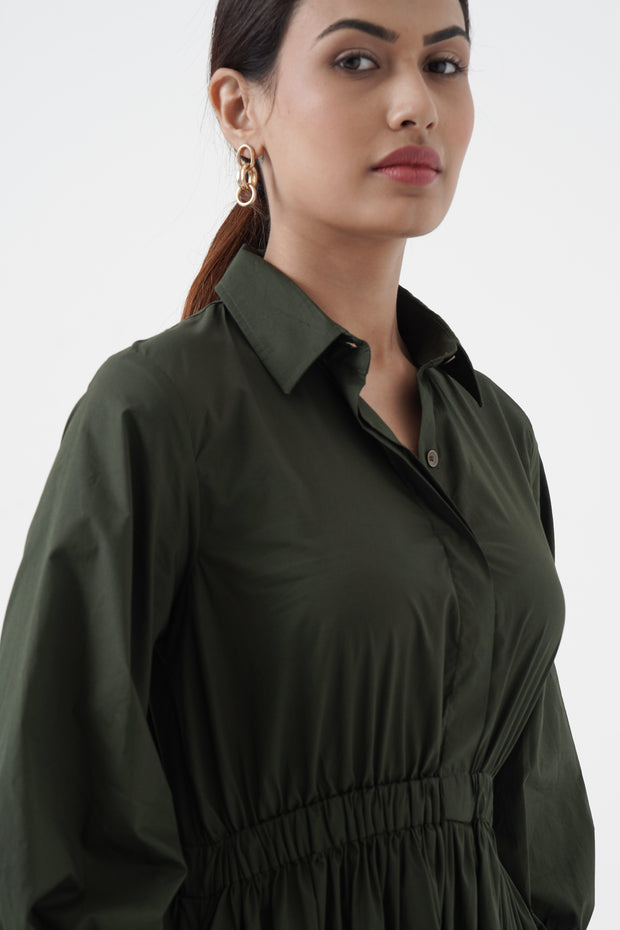 Kosher - Shirt collar waist elastic, two contrast stripe - Green