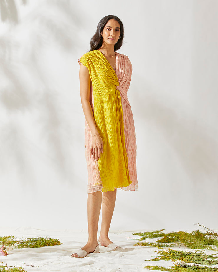 TWO TONED CARNATION KNOTTED Yellow DRESS