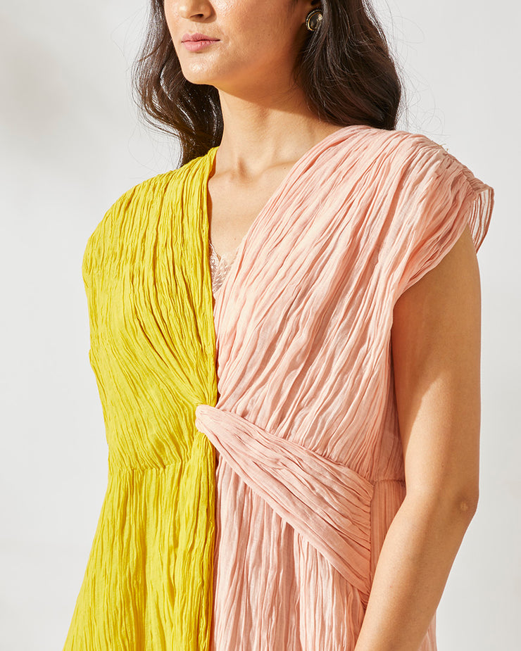 TWO TONED CARNATION KNOTTED Yellow DRESS