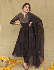 BLACK CHANDERI KURTA SET