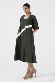 Concord - U-neck slant patti long dress - Green