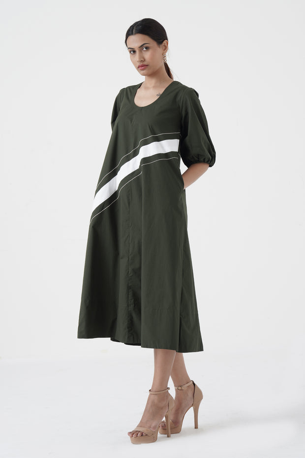 Concord - U-neck slant patti long dress - Green