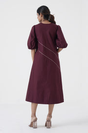 Concord - U-neck wave stitch long dress - Wine
