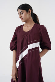 Concord - U-neck wave stitch long dress - Wine
