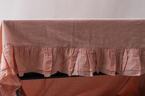 Peach ruffled table cloth 60"x90"-Story Of India