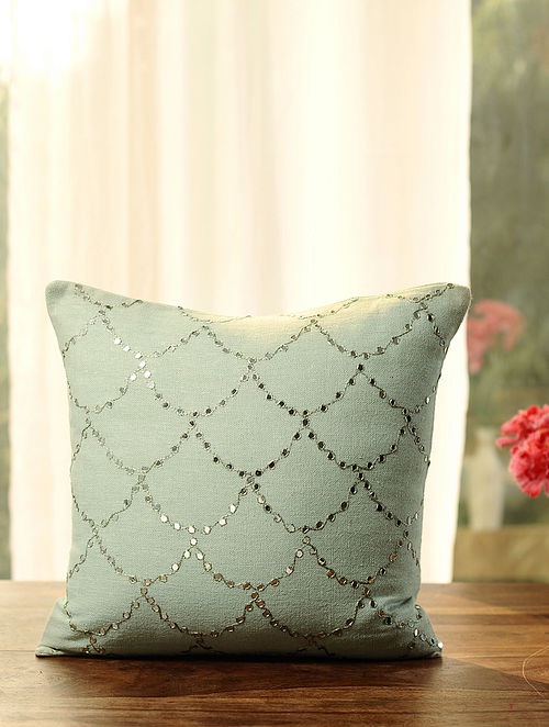 Mint Green Scallop Cushion Cover-Story Of India