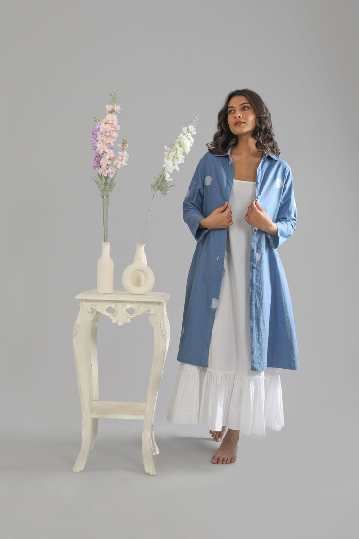 French Blue Long shirt and bottom frill dress