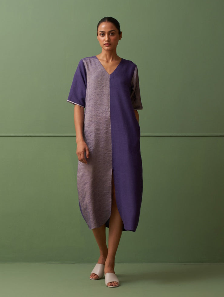 Claire Metallic Linen Dress - Byzantium