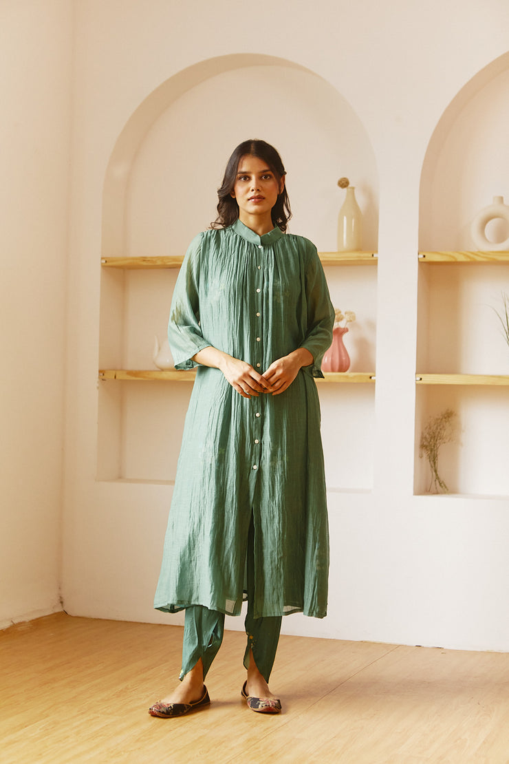 HADWOVEN CHANDERICOMFORT FIT  EMERALD GREEN CO ORD SET