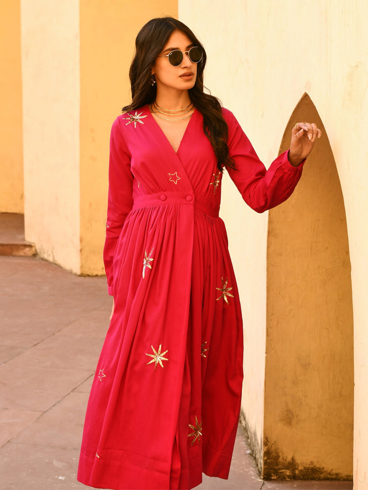 Taraa Pink Embroidered Maxi Dress