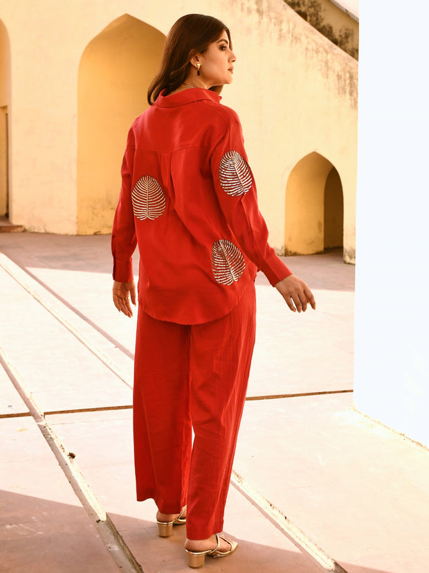 Diyu Sequin Embroidered Red Co-Ord Set