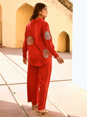 Diyu Sequin Embroidered Red Shirt