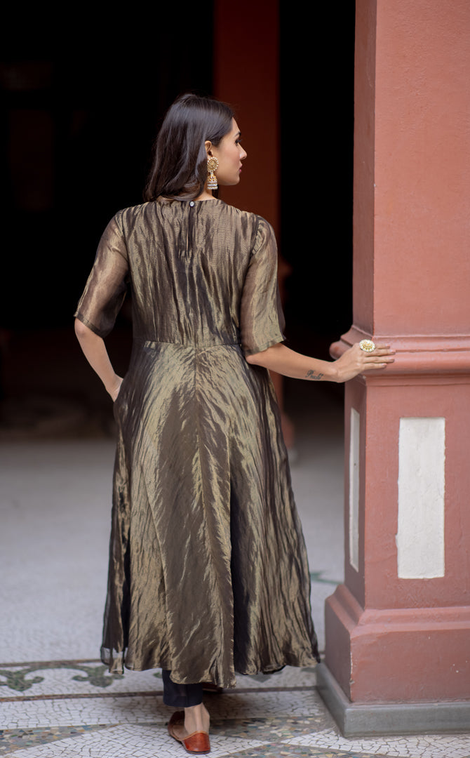 Pure Handwoven Banarasi Zari Striped Anarkali Set