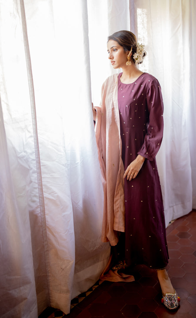 Handloom Cotton Silk Embroidered Anarkali Set