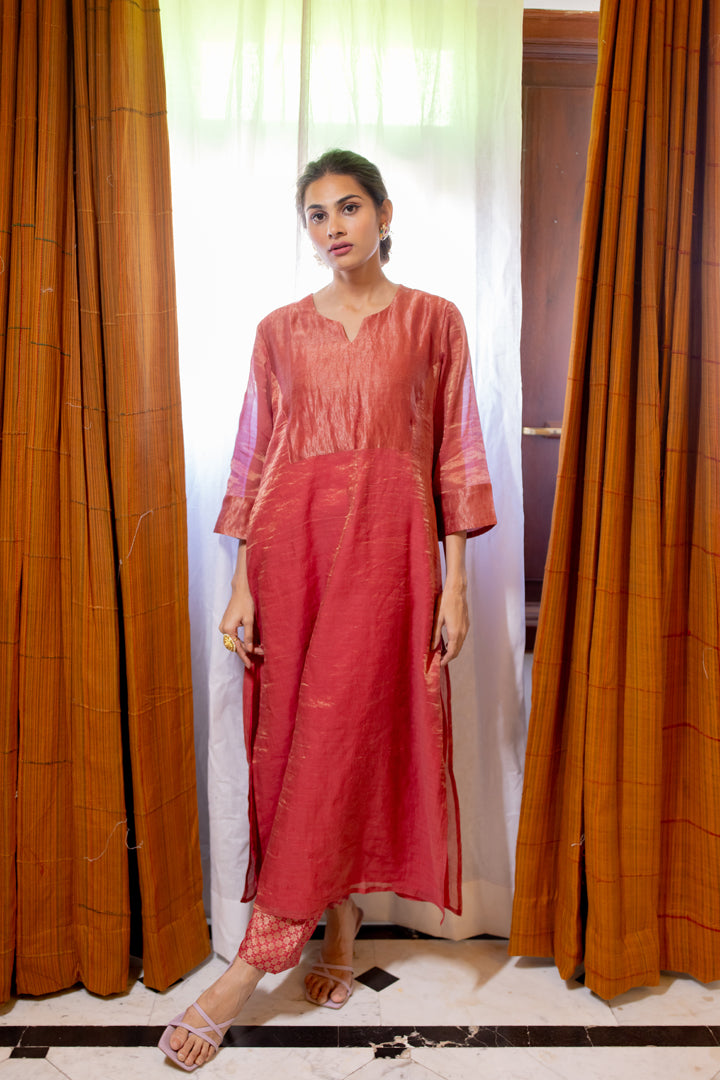 Pure Handwoven Chanderi Tissue Kurta Set