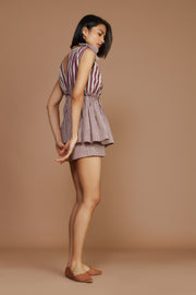 Ivory with Mauve Pink striped Frill top
