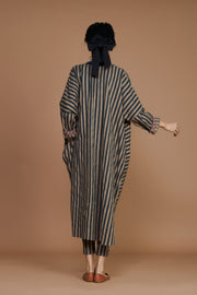 Ribbed Cowl Tunic Striped Brown Dress