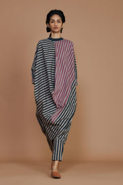 Ribbed Cowl Tunic Striped Grey Dress