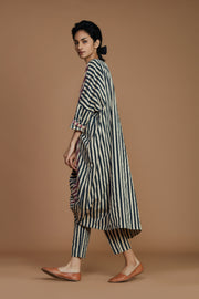 Ribbed Cowl Tunic Striped Ivory Dress