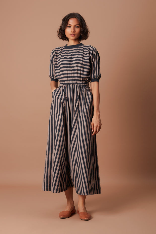Grey and Charcoal Striped Mati Sphara Jumpsuit
