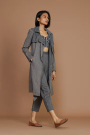Grey with Charcoal Striped Trench & Corset Co-Ord Set (3 pcs)