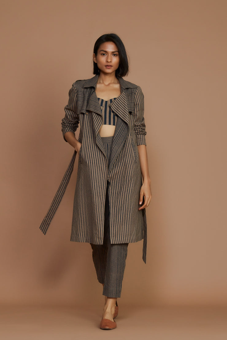 Brown with Charcoal Striped Trench Jacket