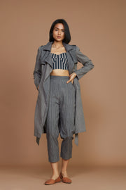 Grey with Charcoal Striped Trench Jacket