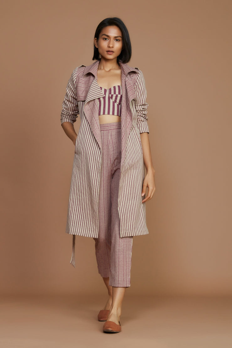 Ivory with Mauve Striped Trench Jacket