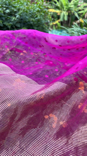 Pink Wildflower Meadow jamdani dots silk saree