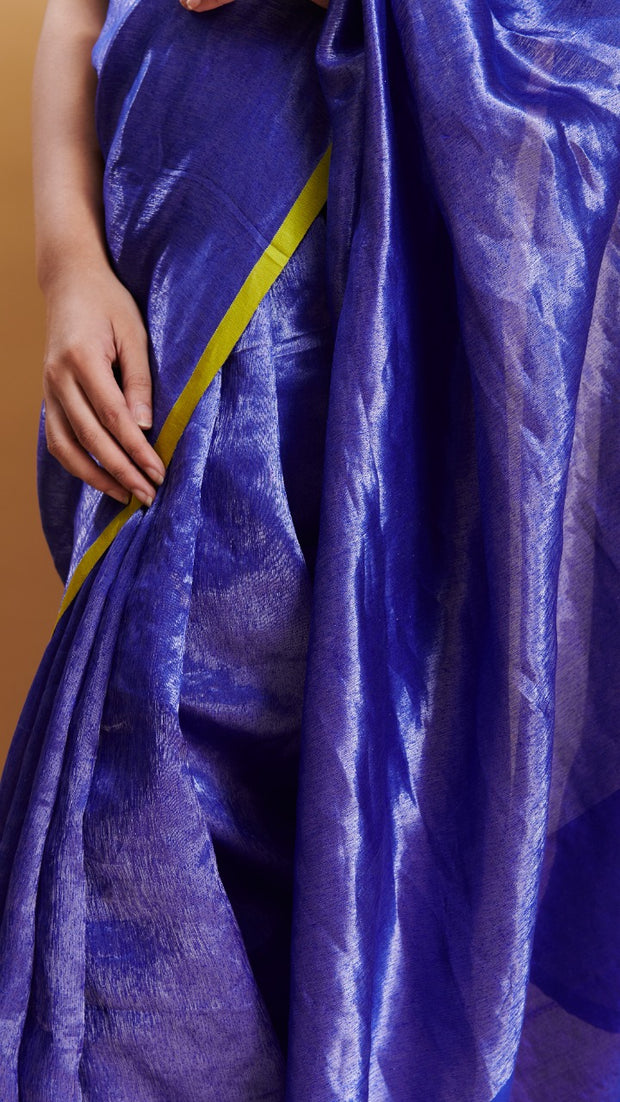 Blue Dancing Moonlight metallic mulberry silk saree