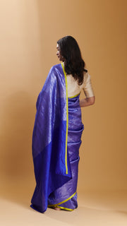 Blue Dancing Moonlight metallic mulberry silk saree