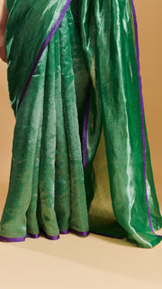 Green Dancing Moonlight metallic mulberry silk saree