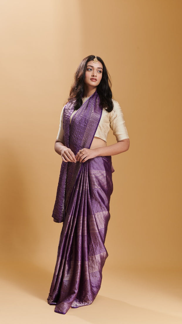 Purple Silken Ripples silk satin saree