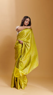 Yellow Silken Ripples silk satin saree