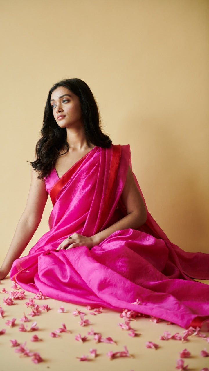 Pink Love Canal organza mulberry saree
