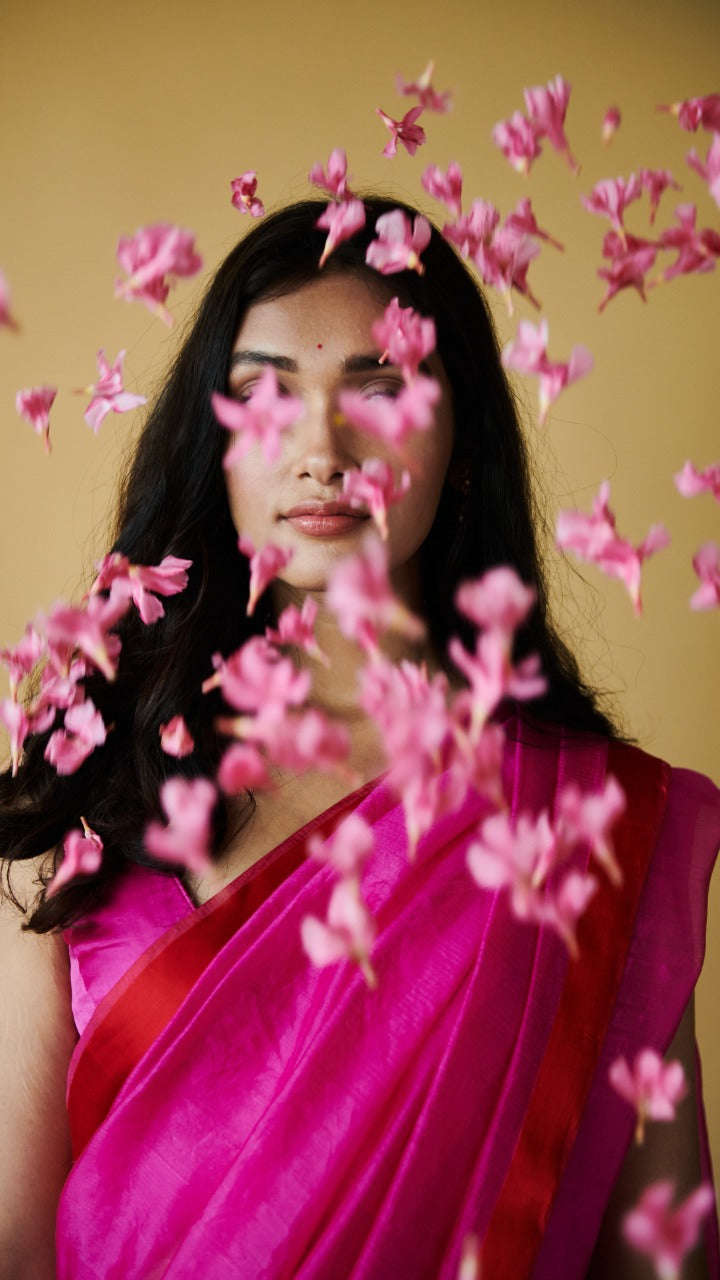 Pink Love Canal organza mulberry saree