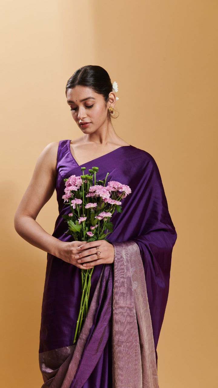 Purple silk satin blouse fabric