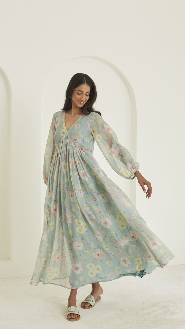 Gratitude Sage-Green Sooti Chanderi Dress