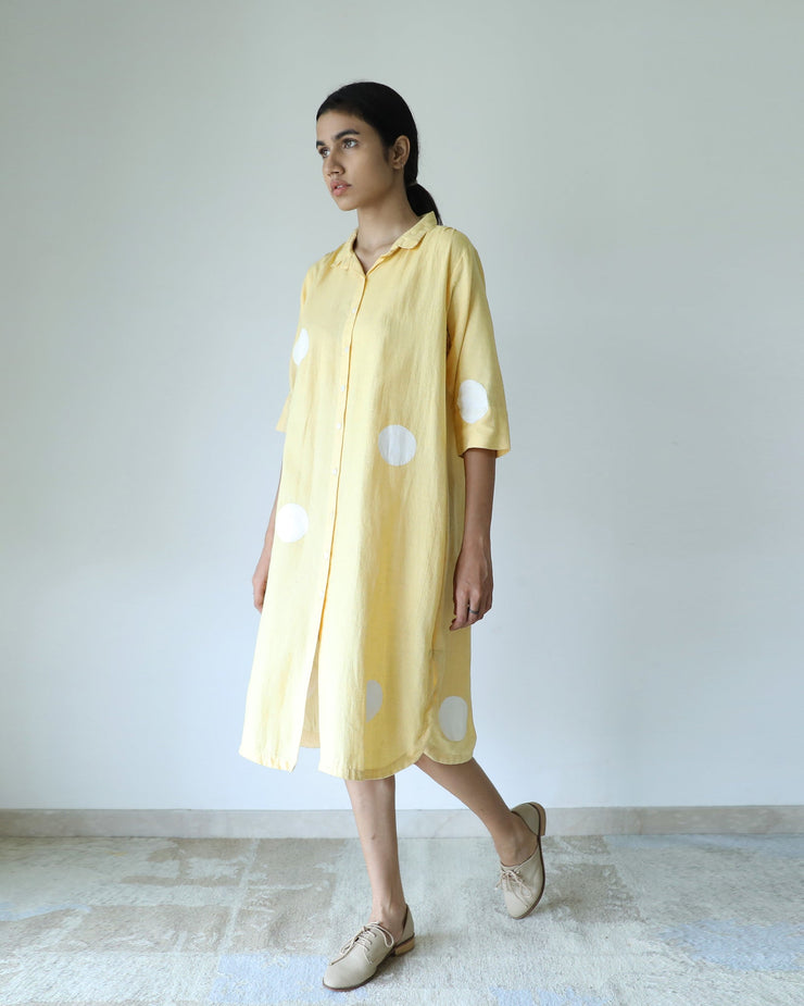 Yellow Polka Shirt Dress