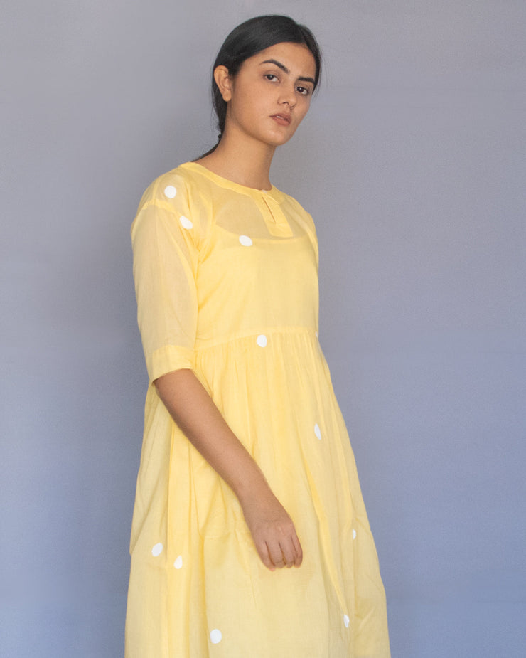 Yellow Polka Drop Shoulder Dress with Slip